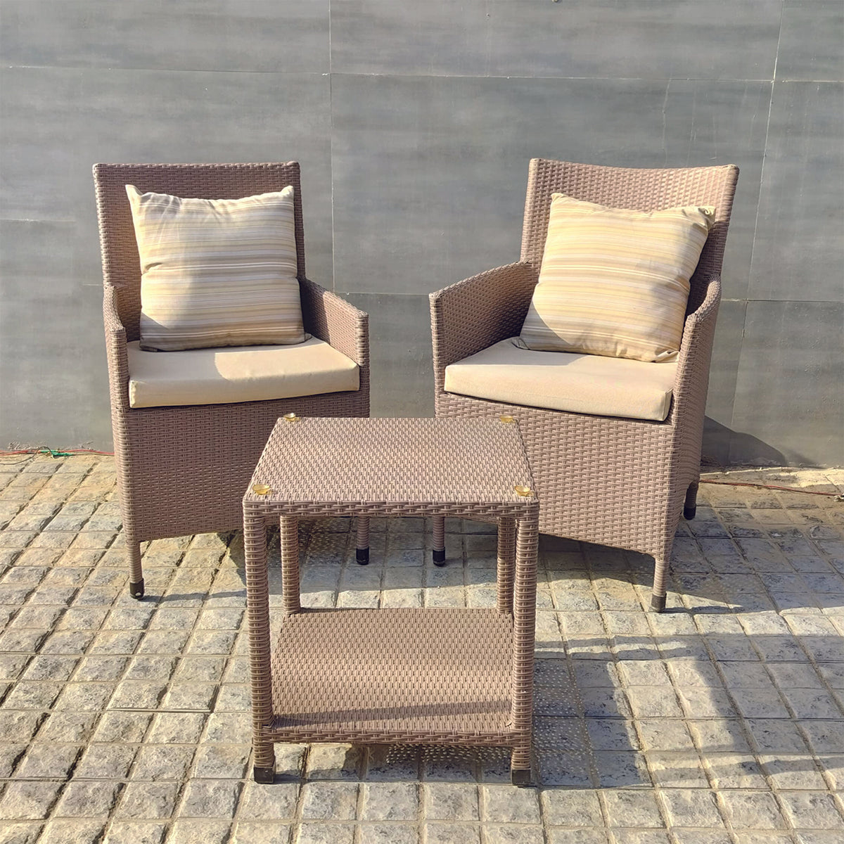 Asymmetrical Balcony Set with Table in Wicker <br> VDC 646